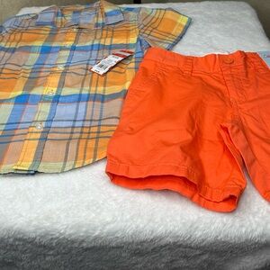 Cat & Jack Multicolor Plaid Shirt & Orange shorts